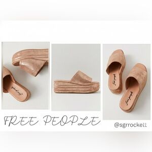 Free People Taurus Platform Slide Sandals Suede Tan Nude Size 37 / 7